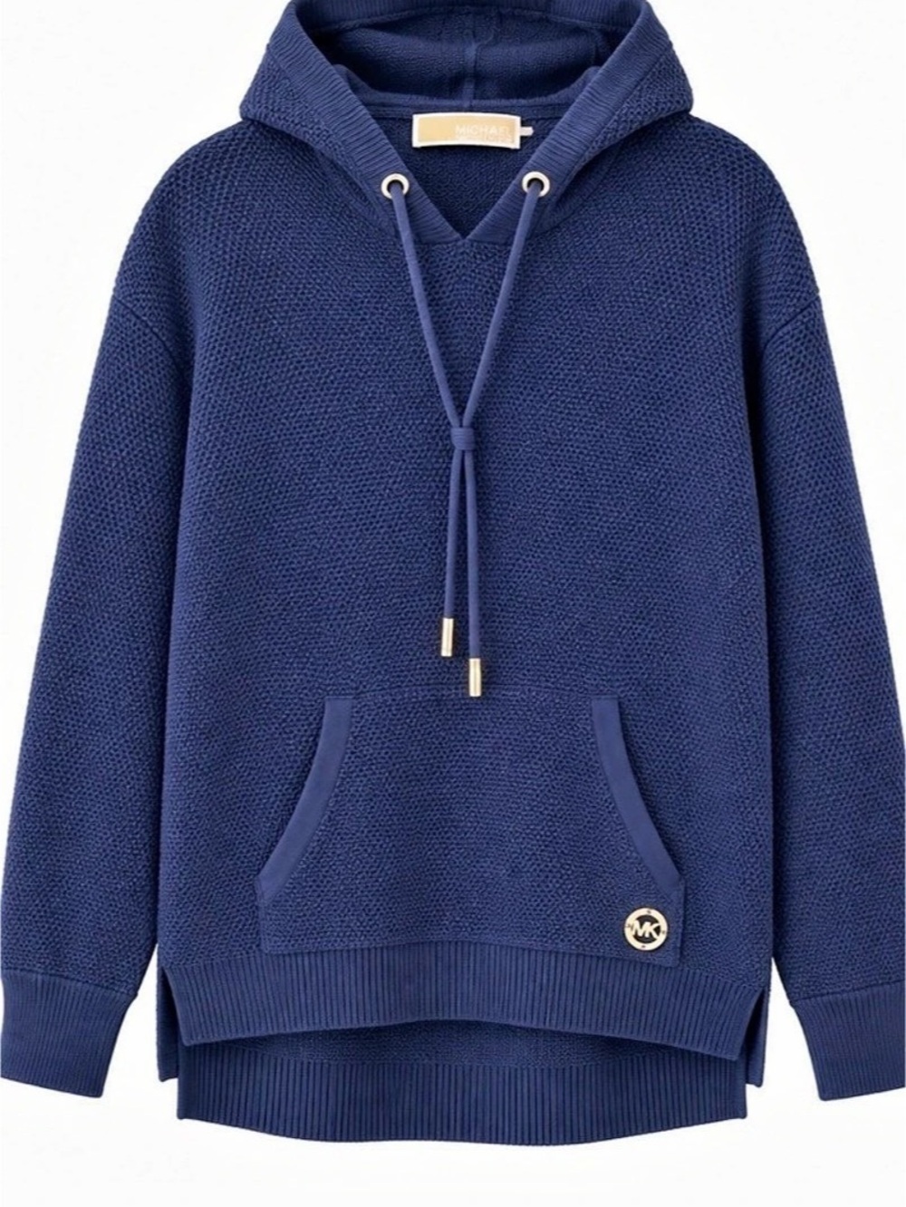 Michael Kors Textured Knit Pullover Hoodie Blue XL